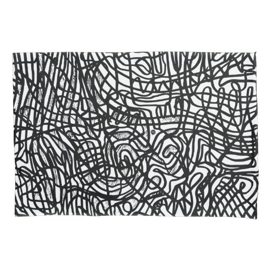 Abstraktes Schwarz-Weiß-Linienmuster Kissenbezug (Vorderseite)