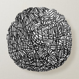 Abstraktes Schwarz-Weiß-Linienmuster Rundes Kissen
