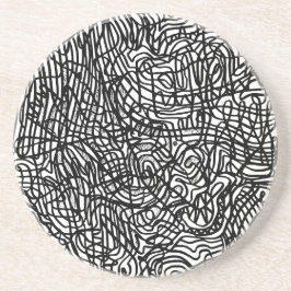 Abstraktes Schwarz-Weiß-Linienmuster Sandstein Getränkeuntersetzer