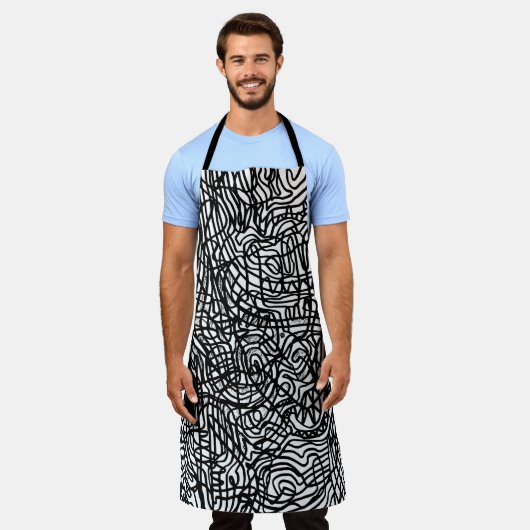 Abstraktes Schwarz-Weiß-Linienmuster Schürze (Getragen)