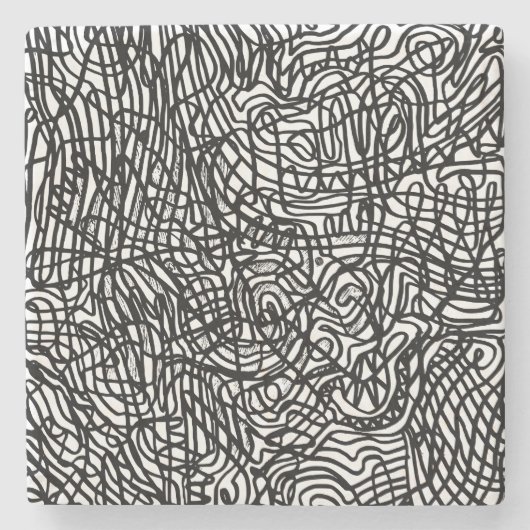 Abstraktes Schwarz-Weiß-Linienmuster Steinuntersetzer (Vorderseite)