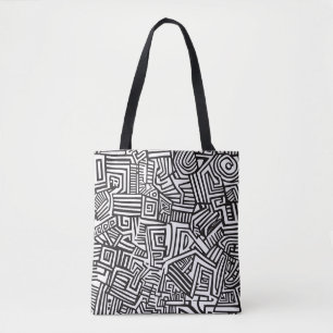 Abstraktes Schwarz-Weiß-Linienmuster Tasche