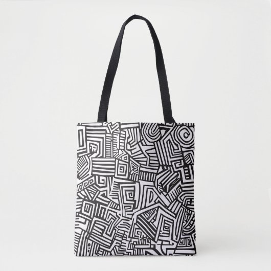 Abstraktes Schwarz-Weiß-Linienmuster Tasche (Vorderseite)