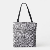 Abstraktes Schwarz-Weiß-Linienmuster Tasche (Rückseite)