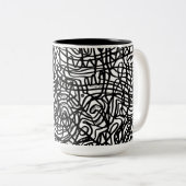 Abstraktes Schwarz-Weiß-Linienmuster Zweifarbige Tasse (VorderseiteRechts)