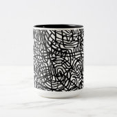 Abstraktes Schwarz-Weiß-Linienmuster Zweifarbige Tasse (Mittel)