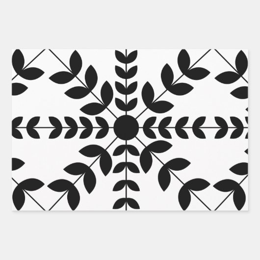 Abstraktes Schwarz-Weiß-Mandala-Blumenmuster Geschenkpapier Set (Vorderseite)