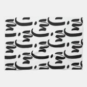 Abstraktes Schwarz-Weiß-Monogramm-Muster Geschirrtuch (Horizontal)