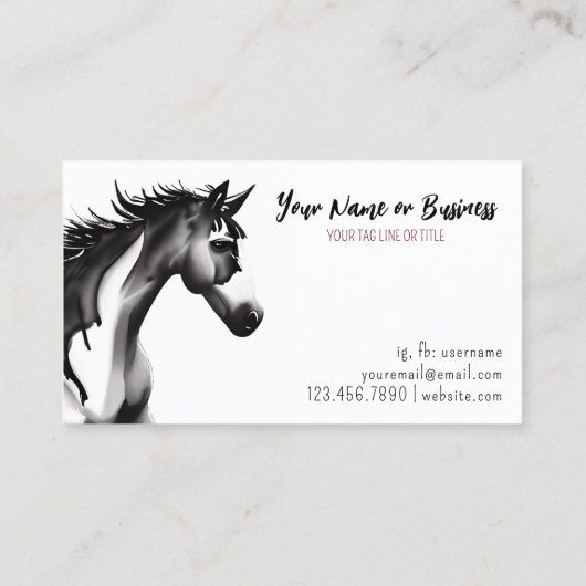 Abstraktes Schwarz-Weiß-Pferd Visitenkarte (Rückseite)