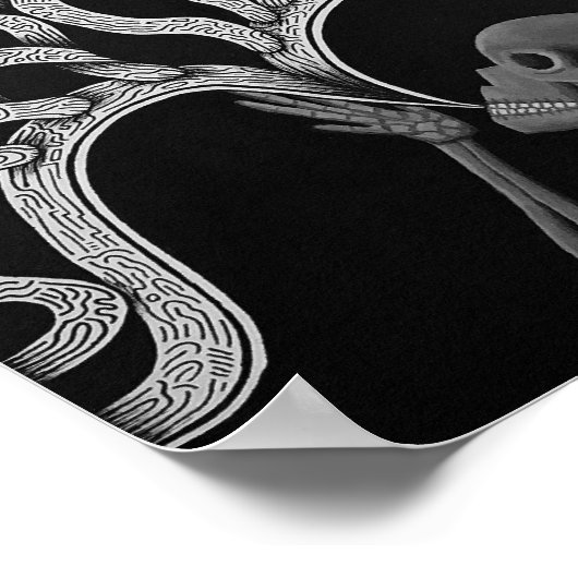 Abstraktes Schwarz-Weiß-Skelett Zeichnend Poster (Ecke)