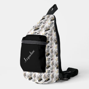 Abstraktes Schwarz-, Weiß- und Goldmuster Crossbody Bag