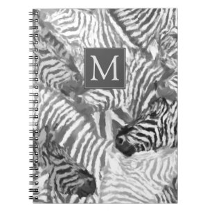 Abstraktes Schwarz-Weiß-Zebra-Kunst-Monogramm Notizblock
