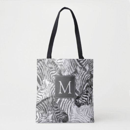 Abstraktes Schwarz-Weiß-Zebra-Kunstmonogramm Tasche (Vorderseite)