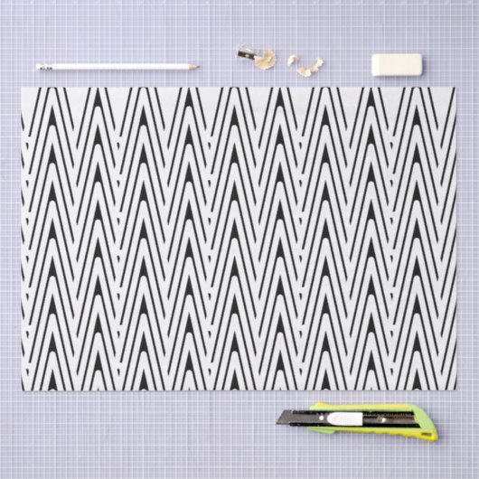 Abstraktes Schwarz-Weiß Zig Zag Seidenpapier (Handwerk)
