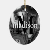 Abstraktes Schwarz-weißes Agating Geode Monogramm  Keramik Ornament (Rechts)