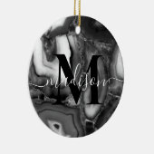 Abstraktes Schwarz-weißes Agating Geode Monogramm Keramik Ornament (Rechts)