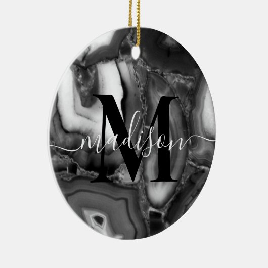 Abstraktes Schwarz-weißes Agating Geode Monogramm Keramik Ornament (Rechts)