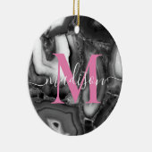 Abstraktes Schwarz-weißes Agating Geode Monogramm  Keramik Ornament (Rechts)