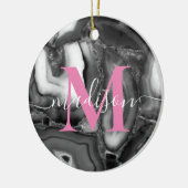 Abstraktes Schwarz-weißes Agating Geode Monogramm  Keramik Ornament (Links)