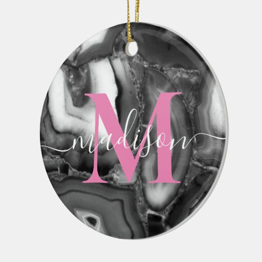 Abstraktes Schwarz-weißes Agating Geode Monogramm Keramik Ornament (Links)