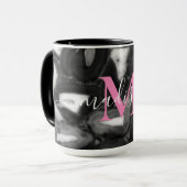 Abstraktes Schwarz-weißes Agating Geode Monogramm Tasse (Vorderseite Links)