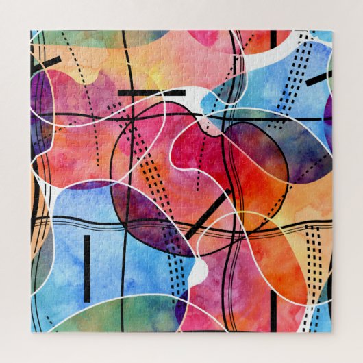 Abstraktes Schwarz-weißes Wasserfarbmuster Puzzle (Vertikal)