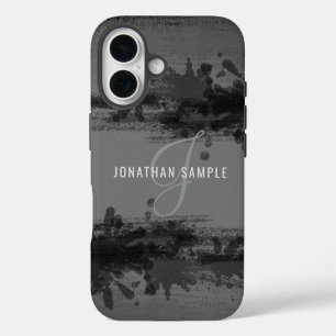Abstraktes Schwarzes Aquarell-Monogramm iPhone 16 Hülle