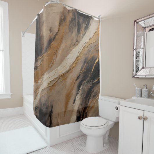 Abstraktes Schwarzes Gold Beige Duschvorhang (Beispiel)