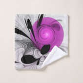 Abstraktes Schwarzes Grau mit Magenta Fraktal Kuns Badhandtuch Set (Waschlappen)