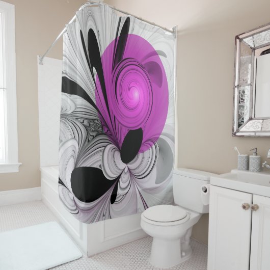 Abstraktes Schwarzes Grau mit Magenta Fraktal Kuns Duschvorhang (Beispiel)