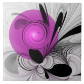 Abstraktes Schwarzes Grau mit Magenta Fraktal Kuns Fliese (Vorderseite)