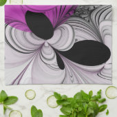 Abstraktes Schwarzes Grau mit Magenta Fraktal Kuns Geschirrtuch (Gefaltet)