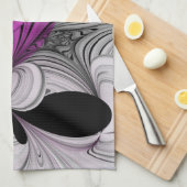 Abstraktes Schwarzes Grau mit Magenta Fraktal Kuns Geschirrtuch (Viertel Falte)