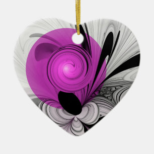 Abstraktes Schwarzes Grau mit Magenta Fraktal Kuns Keramik Ornament
