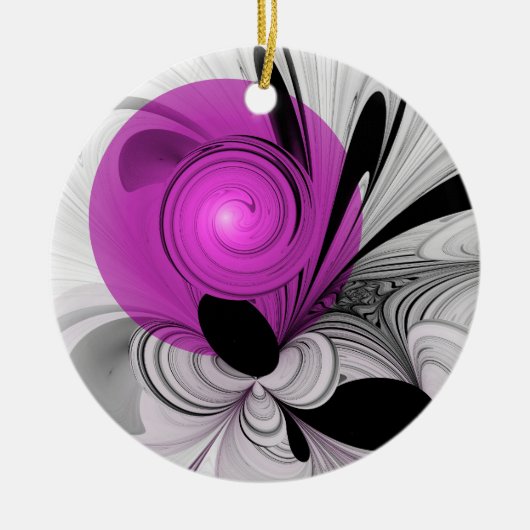 Abstraktes Schwarzes Grau mit Magenta Fraktal Kuns Keramik Ornament (Vorne)