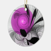 Abstraktes Schwarzes Grau mit Magenta Fraktal Kuns Keramik Ornament (Links)