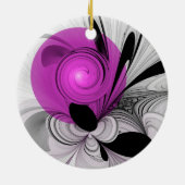 Abstraktes Schwarzes Grau mit Magenta Fraktal Kuns Keramik Ornament (Hinten)