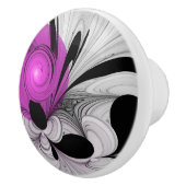 Abstraktes Schwarzes Grau mit Magenta Fraktal Kuns Keramikknauf (Rechts)