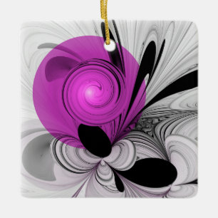 Abstraktes Schwarzes Grau mit Magenta Fraktal Kuns Keramikornament