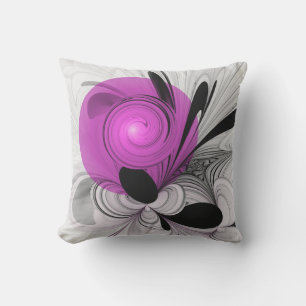 Abstraktes Schwarzes Grau mit Magenta Fraktal Kuns Kissen