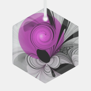 Abstraktes Schwarzes Grau mit Magenta Fraktal Kuns Ornament Aus Glas