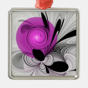 Abstraktes Schwarzes Grau mit Magenta Fraktal Kuns Ornament Aus Metall