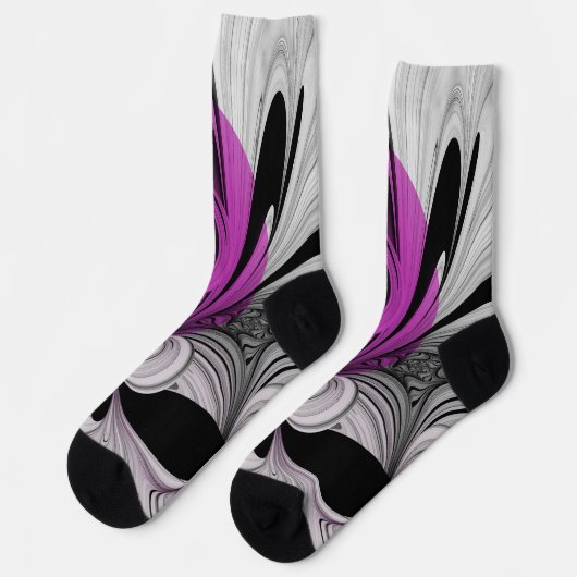 Abstraktes Schwarzes Grau mit Magenta Fraktal Kuns Socken (Linkes Detail)
