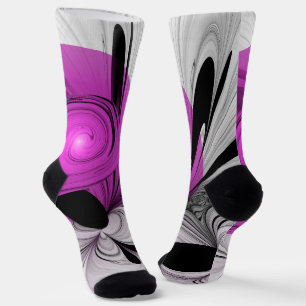 Abstraktes Schwarzes Grau mit Magenta Fraktal Kuns Socken