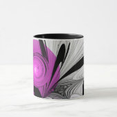 Abstraktes Schwarzes Grau mit Magenta Fraktal Kuns Tasse (Zentrum)