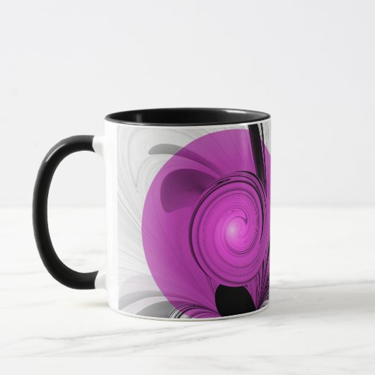 Abstraktes Schwarzes Grau mit Magenta Fraktal Kuns Tasse (Links)