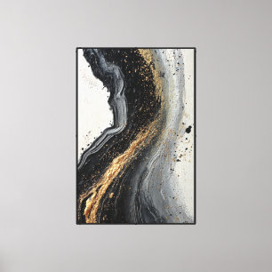 Abstraktes Schwarzes, Graues und Gold Wirbeltextur Leinwanddruck