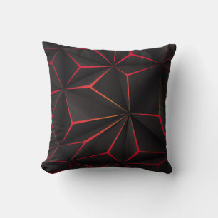 Abstraktes schwarzes Polygon rotes Licht futuristi Kissen