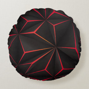 Abstraktes schwarzes Polygon rotes Licht futuristi Rundes Kissen