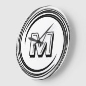 Abstraktes Schwarzes Swirl Monogramm Große Wanduhr (Winkel)